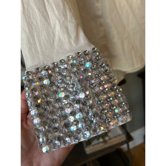 Retrofete Katie Rhinestone Cuff Button Up Shirt White Silver Womens Size XS - Picture 9 of 13